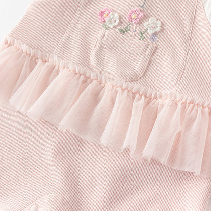 Baby Girls Summer Sweet Pink Flower Embroidery Soft Indoor Rompers