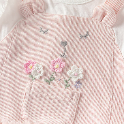 Baby Girls Summer Sweet Pink Flower Embroidery Soft Indoor Rompers