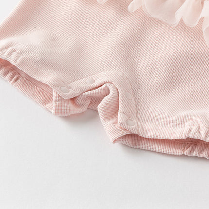 Baby Girls Summer Sweet Pink Flower Embroidery Soft Indoor Rompers