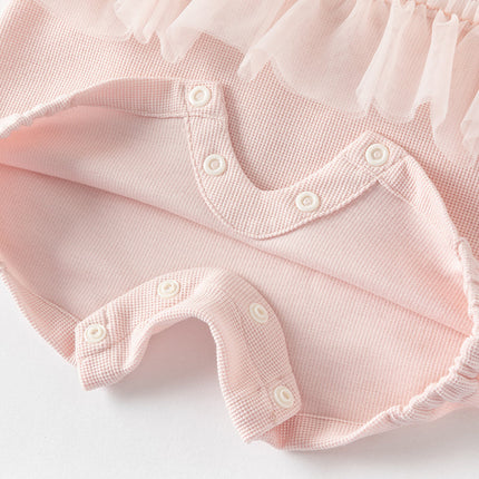 Baby Girls Summer Sweet Pink Flower Embroidery Soft Indoor Rompers