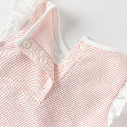 Baby Girls Summer Sweet Pink Flower Embroidery Soft Indoor Rompers