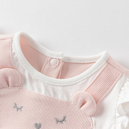 Baby Girls Summer Sweet Pink Flower Embroidery Soft Indoor Rompers