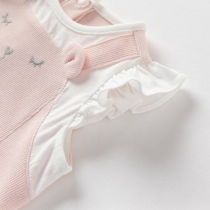 Baby Girls Summer Sweet Pink Flower Embroidery Soft Indoor Rompers