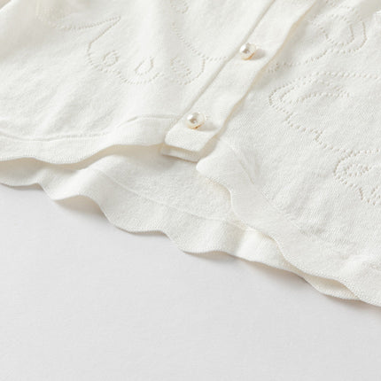 Kids Girls Pearl White Breathable Cotton Long Sleeve Cardigans