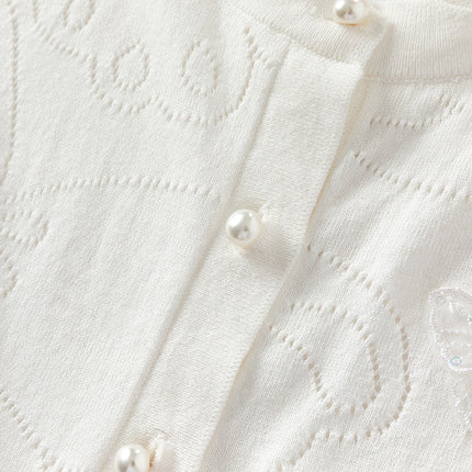 Kids Girls Pearl White Breathable Cotton Long Sleeve Cardigans