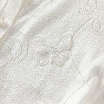 Kids Girls Pearl White Breathable Cotton Long Sleeve Cardigans