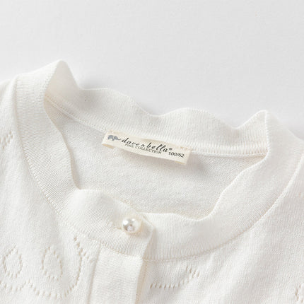 Kids Girls Pearl White Breathable Cotton Long Sleeve Cardigans