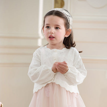 Kids Girls Pearl White Breathable Cotton Long Sleeve Cardigans