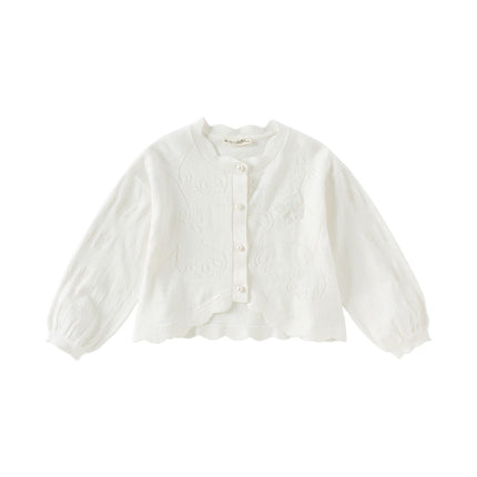 Kids Girls Pearl White Breathable Cotton Long Sleeve Cardigans
