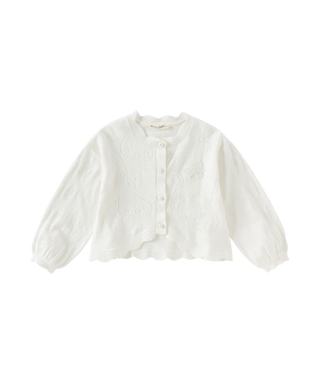 Kids Girls Pearl White Breathable Cotton Long Sleeve Cardigans