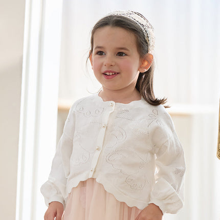 Kids Girls Pearl White Breathable Cotton Long Sleeve Cardigans