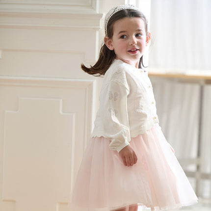 Kids Girls Pearl White Breathable Cotton Long Sleeve Cardigans