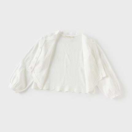 Kids Girls Pearl White Breathable Cotton Long Sleeve Cardigans