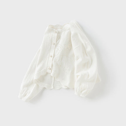 Kids Girls Pearl White Breathable Cotton Long Sleeve Cardigans