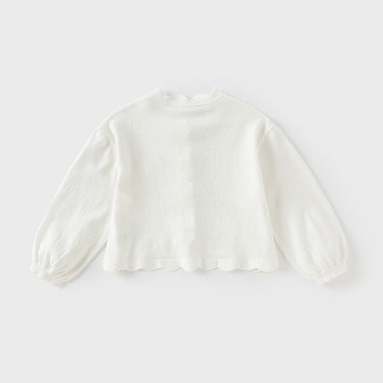 Kids Girls Pearl White Breathable Cotton Long Sleeve Cardigans