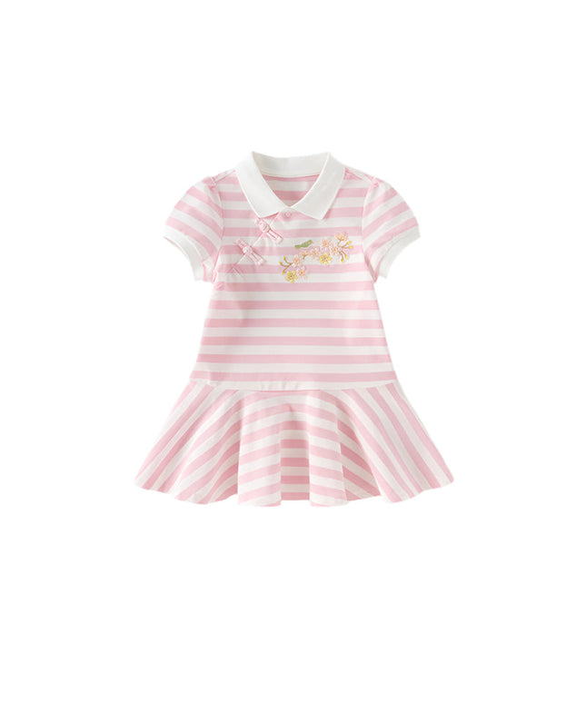 Girls Summer Cotton Striped Polo Dress
