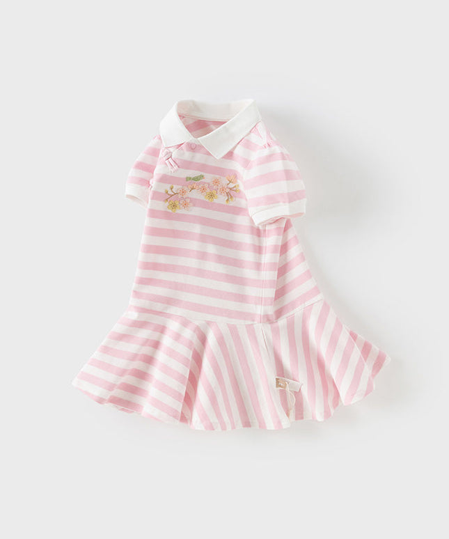Girls Summer Cotton Striped Polo Dress
