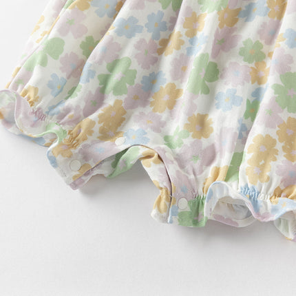 Baby Girls Summer Floral Print  Indoor Sleeveless Spaghetti-strap Rompers