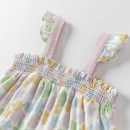 Baby Girls Summer Floral Print  Indoor Sleeveless Spaghetti-strap Rompers