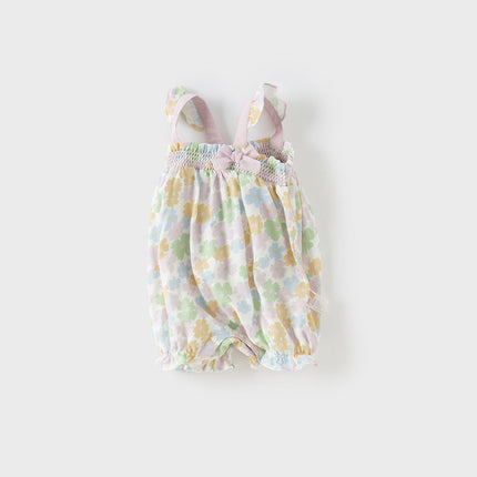Baby Girls Summer Floral Print  Indoor Sleeveless Spaghetti-strap Rompers