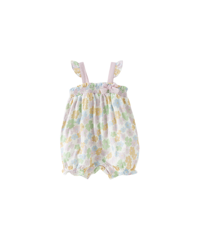 Baby Girls Summer Floral Print  Indoor Sleeveless Spaghetti-strap Rompers
