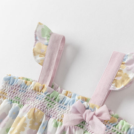 Baby Girls Summer Floral Print  Indoor Sleeveless Spaghetti-strap Rompers