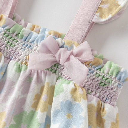 Baby Girls Summer Floral Print  Indoor Sleeveless Spaghetti-strap Rompers