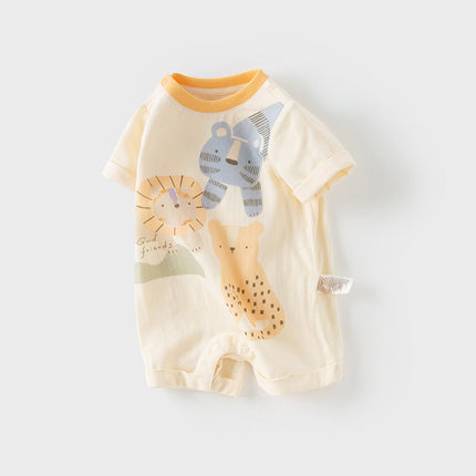 Baby Boys Summer Playful Animal Print Yellow Indoor Soft Rompers
