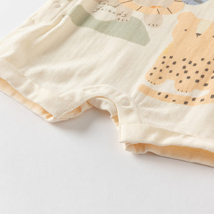 Baby Boys Summer Playful Animal Print Yellow Indoor Soft Rompers