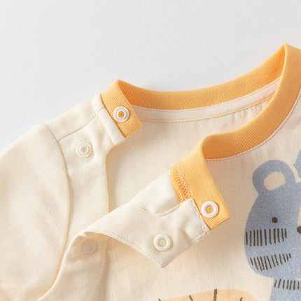 Baby Boys Summer Playful Animal Print Yellow Indoor Soft Rompers