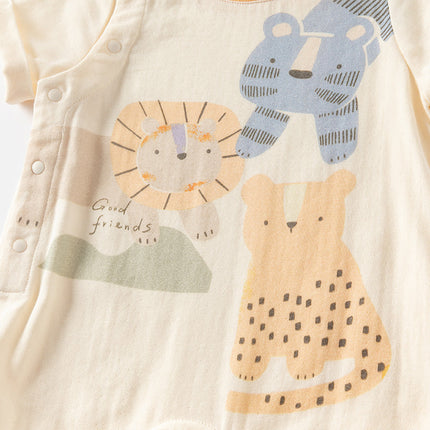 Baby Boys Summer Playful Animal Print Yellow Indoor Soft Rompers