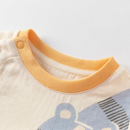 Baby Boys Summer Playful Animal Print Yellow Indoor Soft Rompers