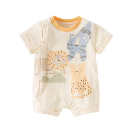 Baby Boys Summer Playful Animal Print Yellow Indoor Soft Rompers