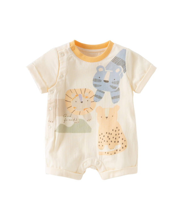 Baby Boys Summer Playful Animal Print Yellow Indoor Soft Rompers