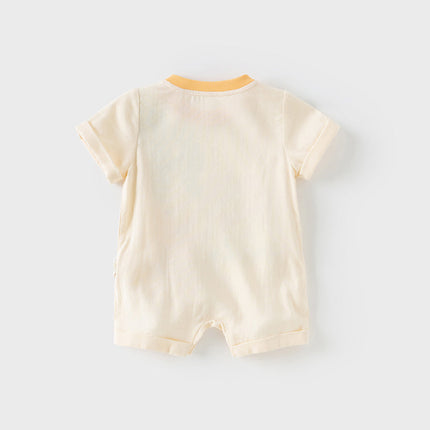 Baby Boys Summer Playful Animal Print Yellow Indoor Soft Rompers
