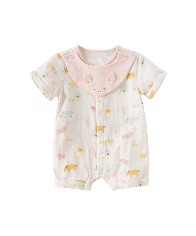 Baby Girls Summer Cute Green/Pink Short sleeve Soft Rompers(bid)