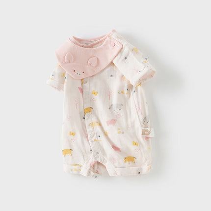 Baby Girls Summer Cute Green/Pink Short sleeve Soft Rompers(bid)