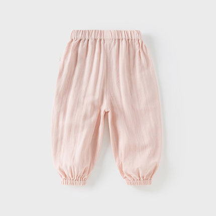 Toddler Girls/Boys Summer Casual Pink/Light Khaki Drawstring Pants