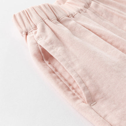Toddler Girls/Boys Summer Casual Pink/Light Khaki Drawstring Pants