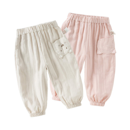 Toddler Girls/Boys Summer Casual Pink/Light Khaki Drawstring Pants