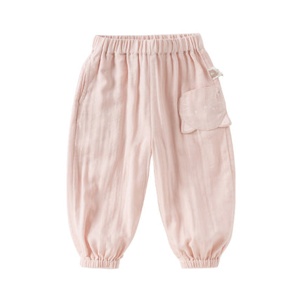 Toddler Girls/Boys Summer Casual Pink/Light Khaki Drawstring Pants