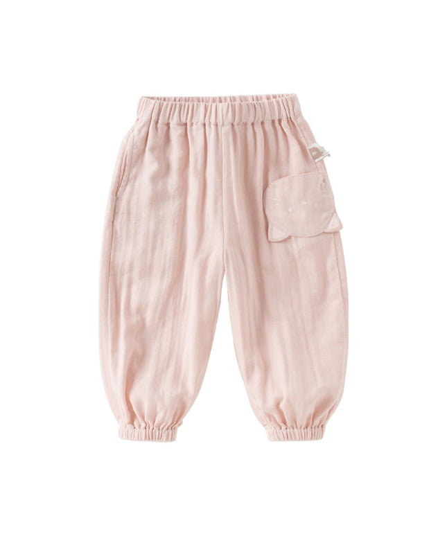 Toddler Girls/Boys Summer Casual Pink/Light Khaki Drawstring Pants
