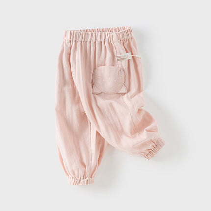 Toddler Girls/Boys Summer Casual Pink/Light Khaki Drawstring Pants