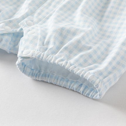 Baby Boys Summer Blue White Plaid Breathable Cotton Rompers