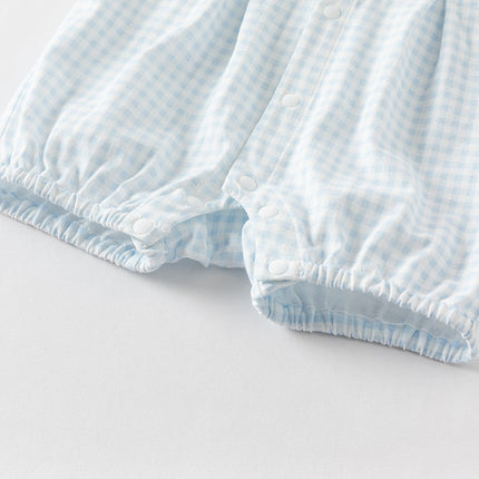 Baby Boys Summer Blue White Plaid Breathable Cotton Rompers