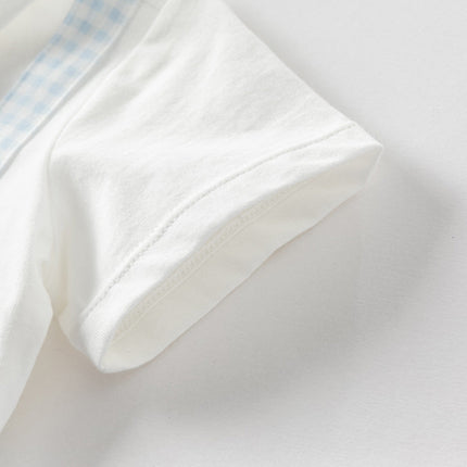 Baby Boys Summer Blue White Plaid Breathable Cotton Rompers