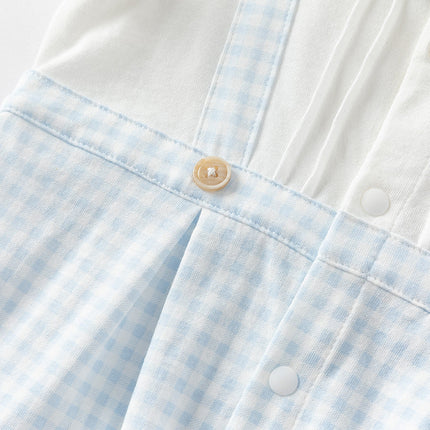Baby Boys Summer Blue White Plaid Breathable Cotton Rompers