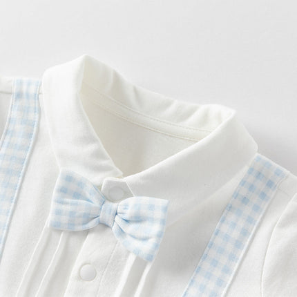 Baby Boys Summer Blue White Plaid Breathable Cotton Rompers