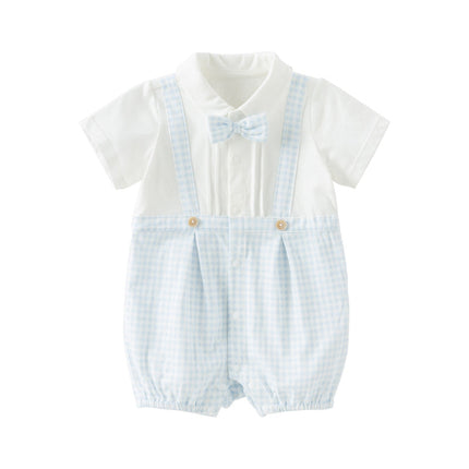 Baby Boys Summer Blue White Plaid Breathable Cotton Rompers