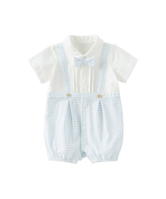 Baby Boys Summer Blue White Plaid Breathable Cotton Rompers
